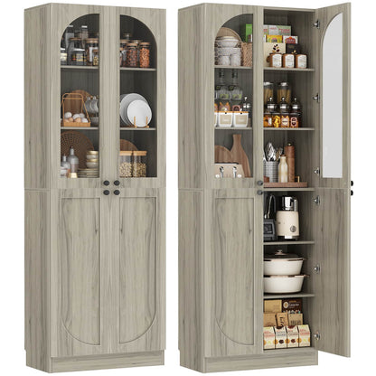 80'' Tall Pantry Cabinet Set of 2 with Glass Doors and Adjustable Shelves, 47.2'' Width