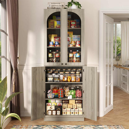 80'' Tall Pantry Cabinet Set of 2 with Glass Doors and Adjustable Shelves, 47.2'' Width