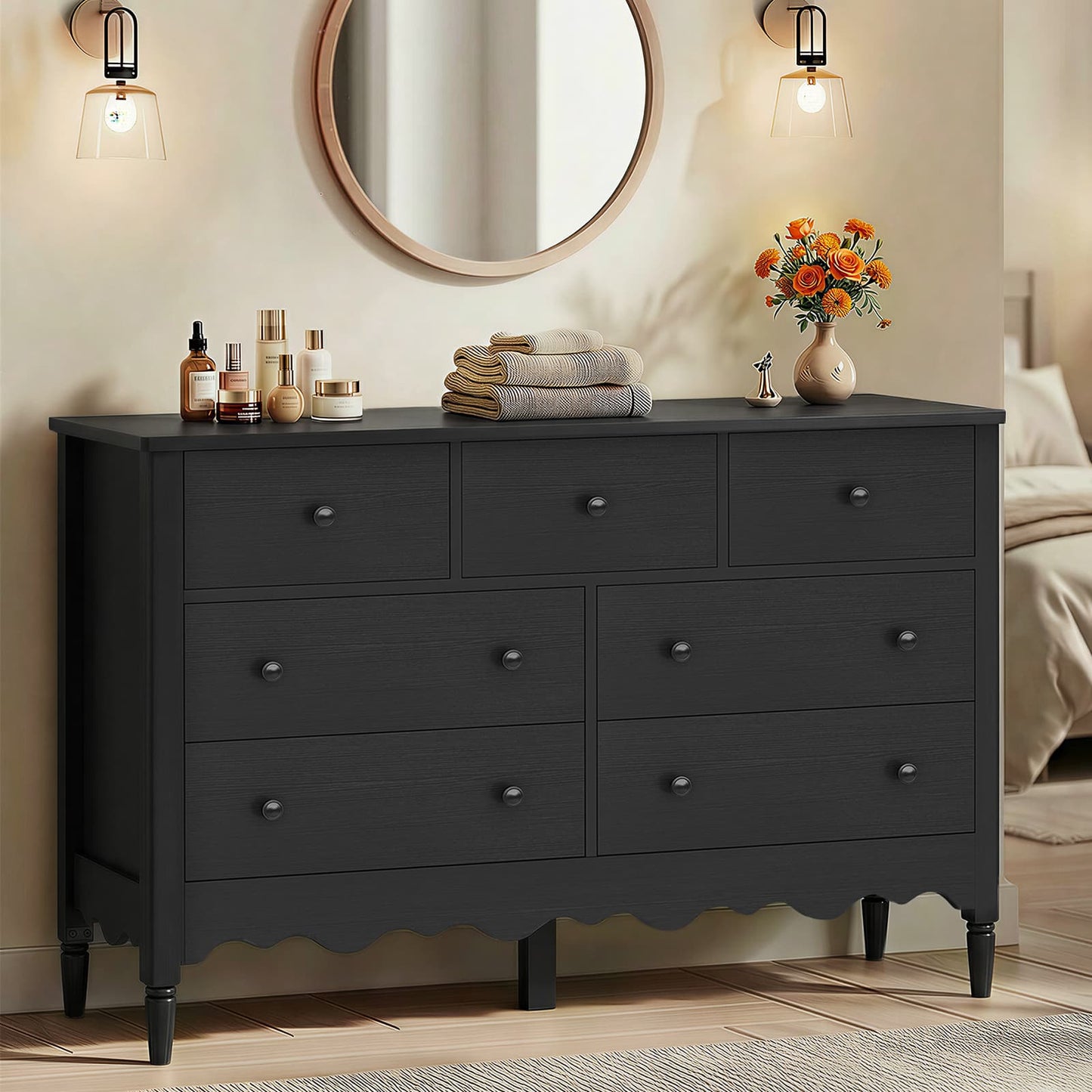 7 Drawer Dresser, Modern Wooden Chest of Drawers for Closet, Bedroom