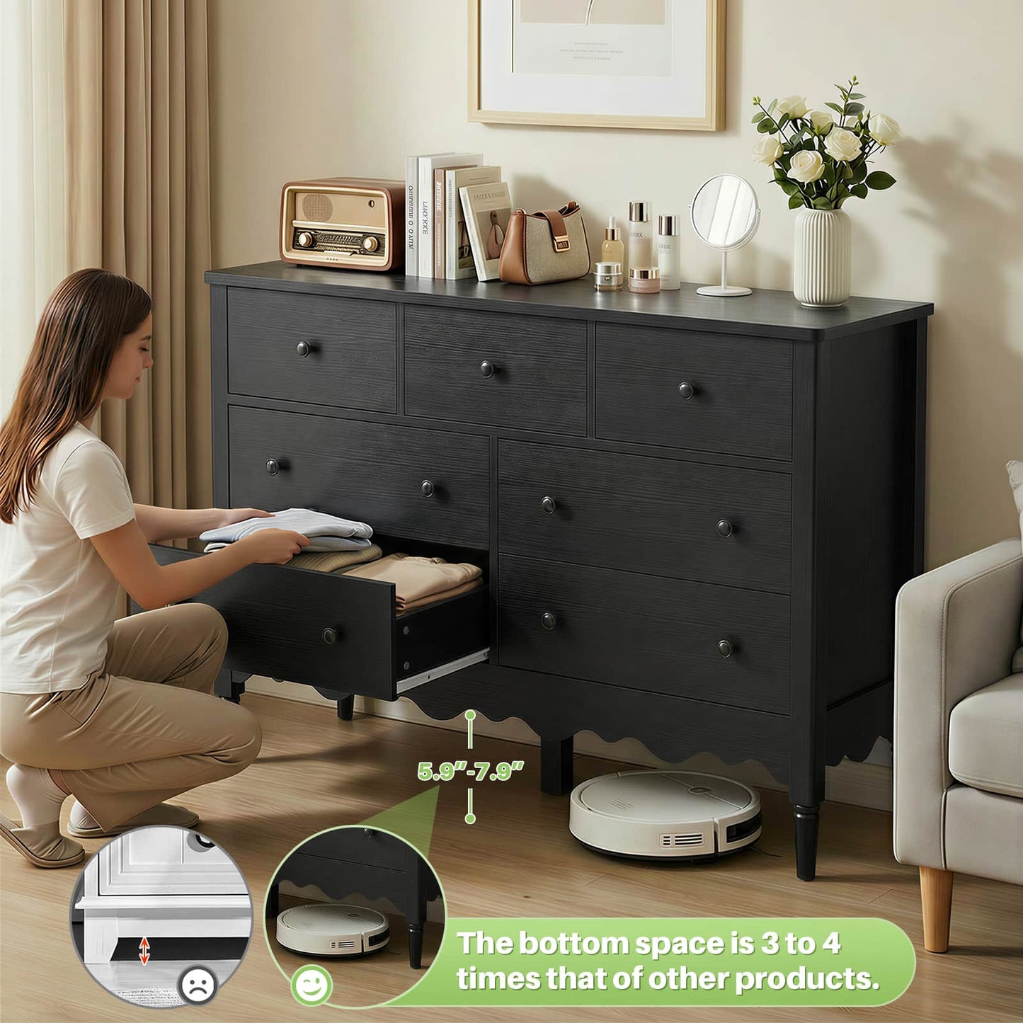 7 Drawer Dresser, Modern Wooden Chest of Drawers for Closet, Bedroom