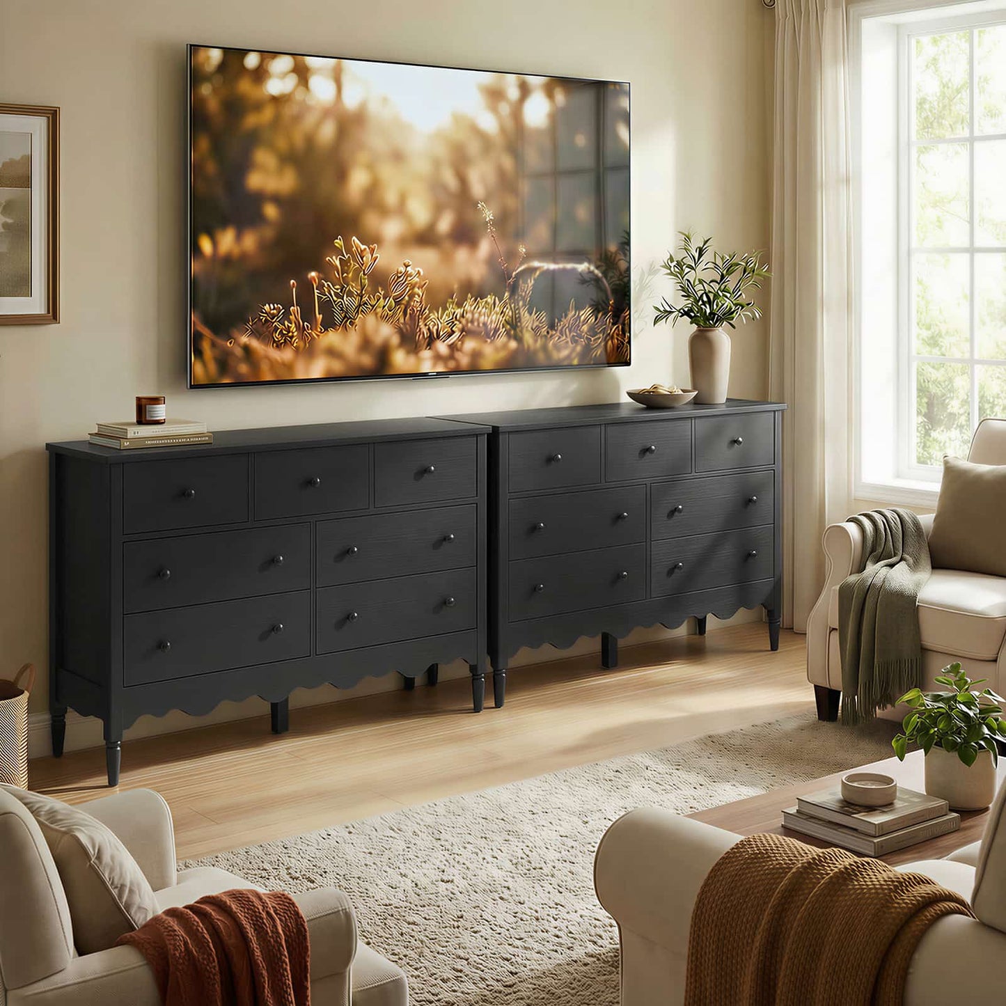 7 Drawer Dresser, Modern Wooden Chest of Drawers for Closet, Bedroom