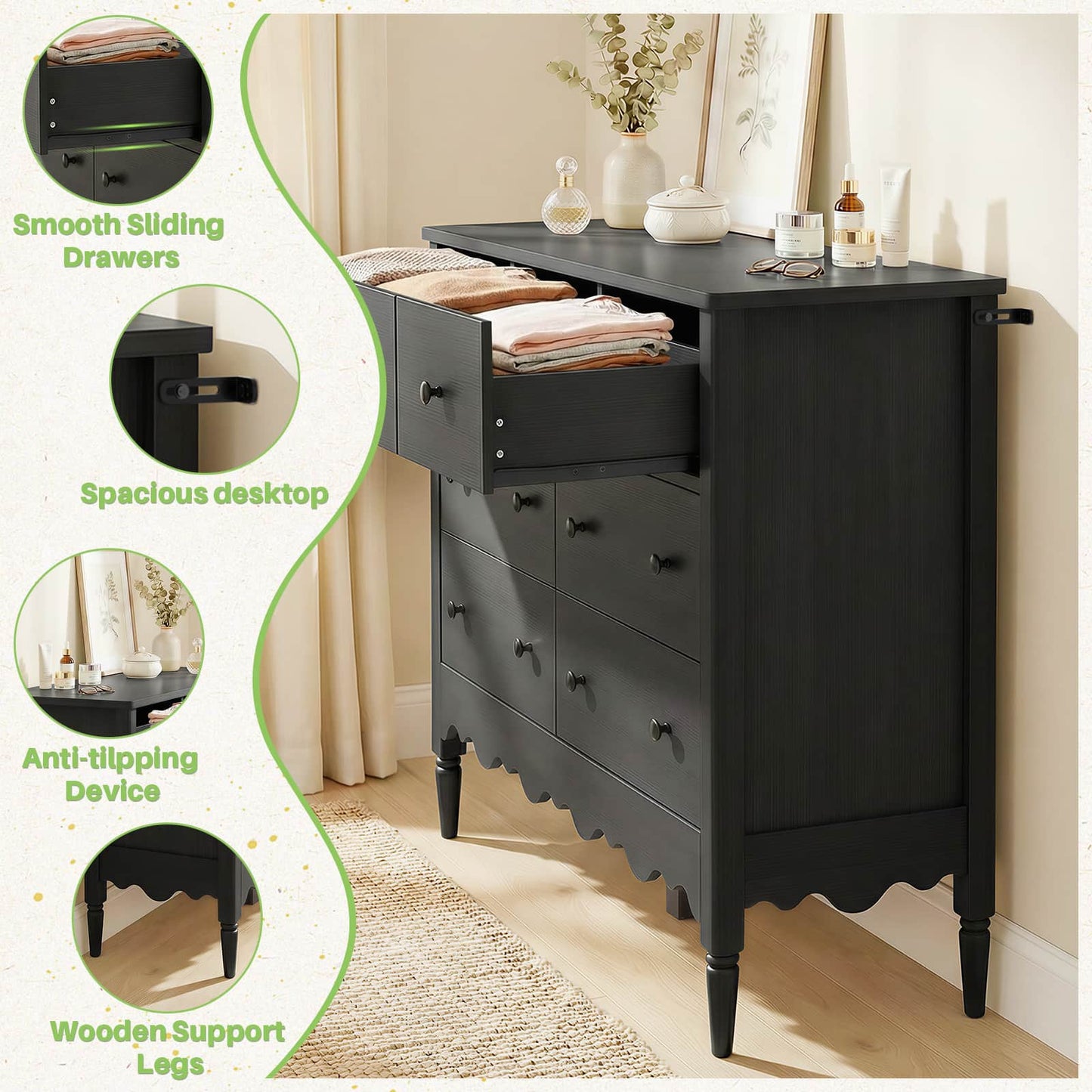 7 Drawer Dresser, Modern Wooden Chest of Drawers for Closet, Bedroom