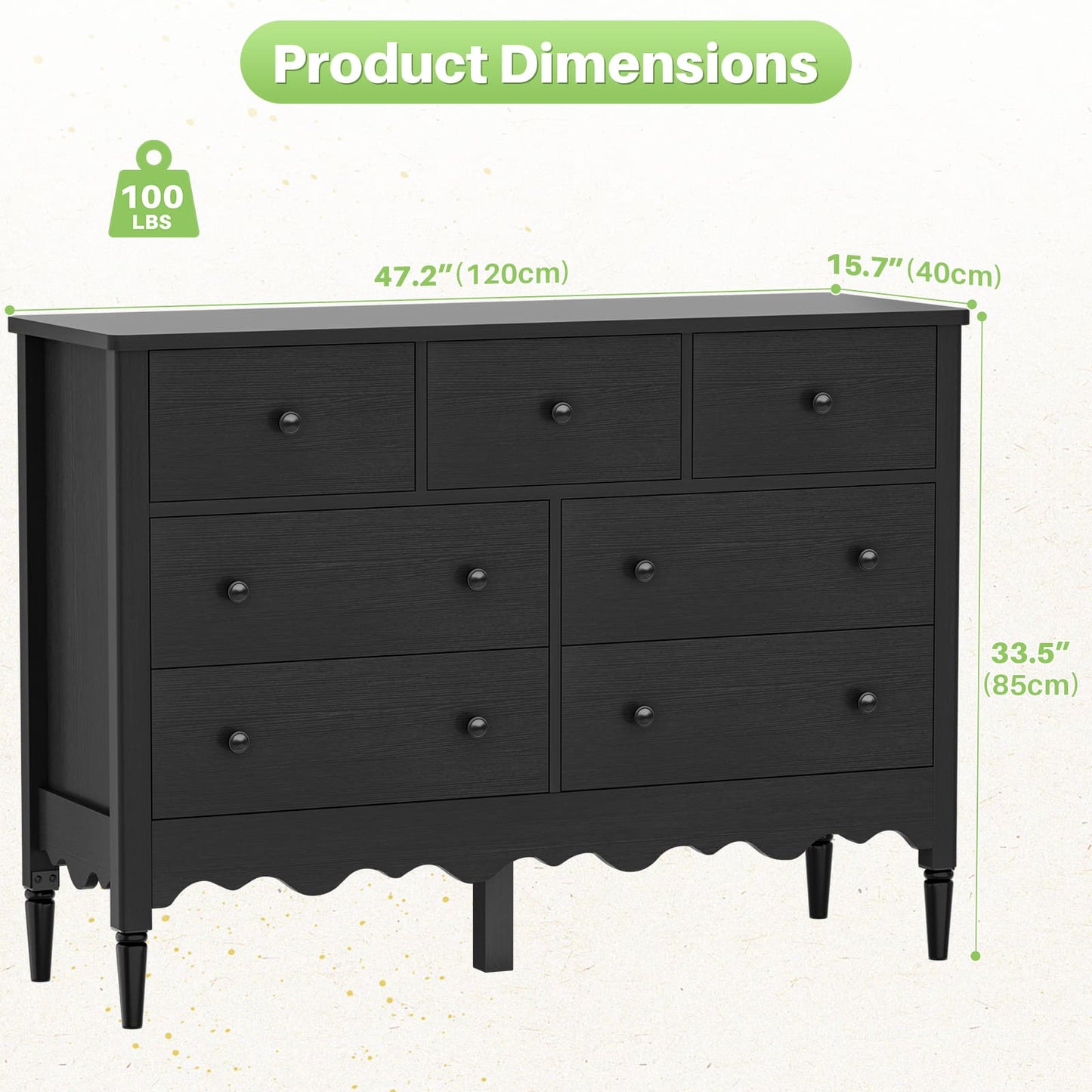 7 Drawer Dresser, Modern Wooden Chest of Drawers for Closet, Bedroom