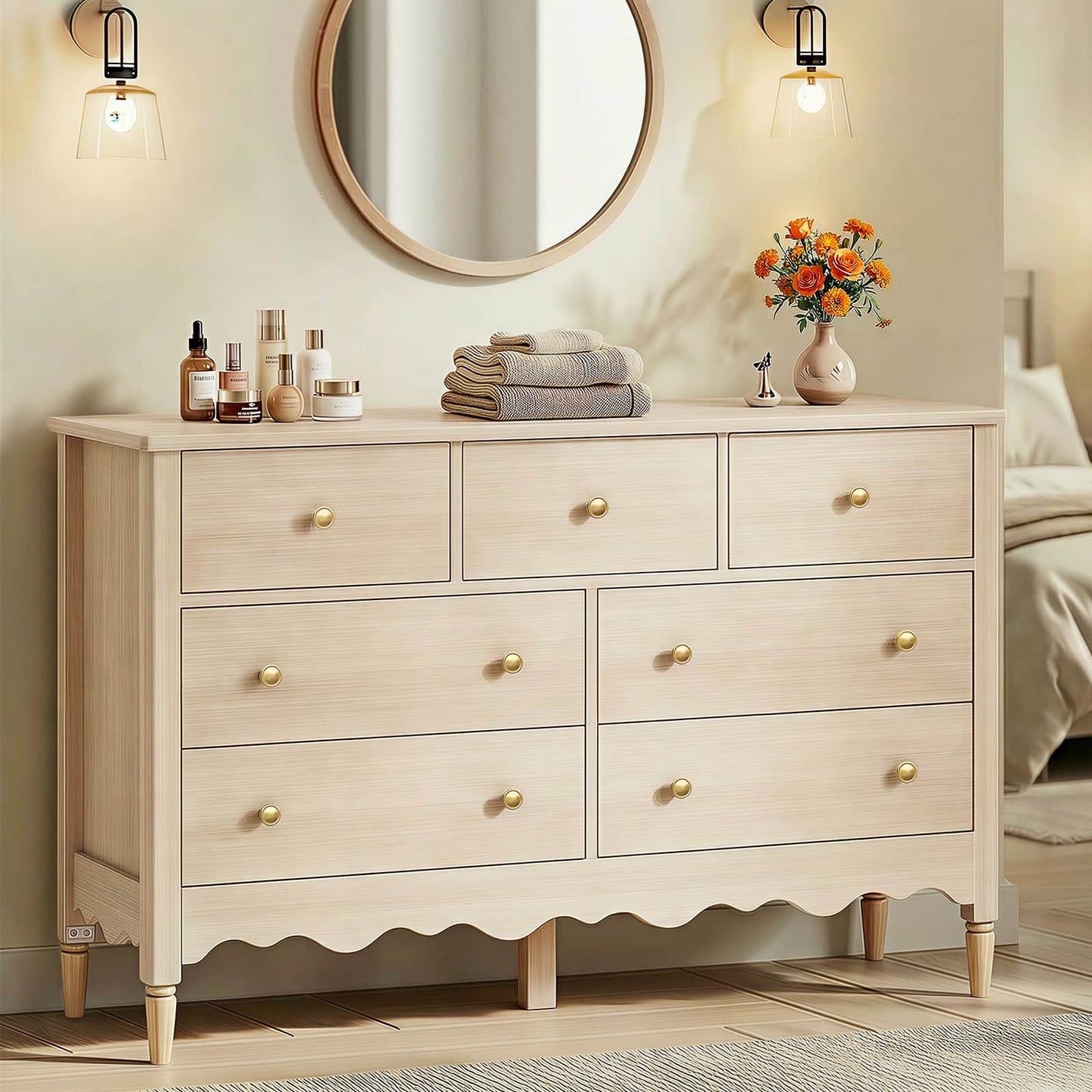 7 Drawer Dresser, Modern Wooden Chest of Drawers for Closet, Bedroom