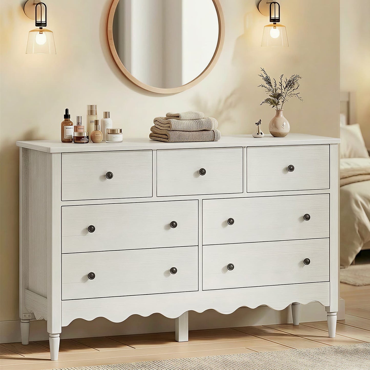 7 Drawer Dresser, Modern Wooden Chest of Drawers for Closet, Bedroom