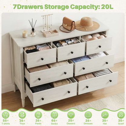 7 Drawer Dresser, Modern Wooden Chest of Drawers for Closet, Bedroom