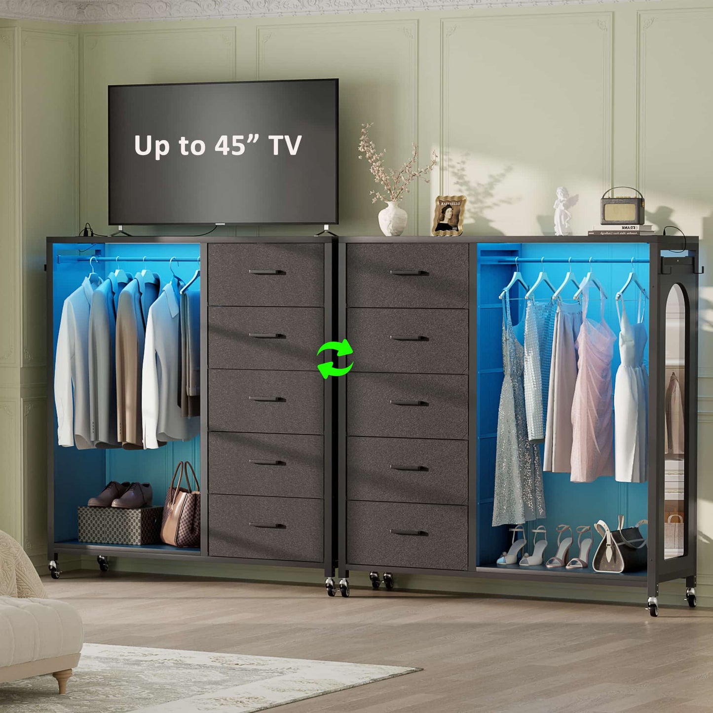 5-Drawer Dresser for Bedroom with Charging Station & Mirror