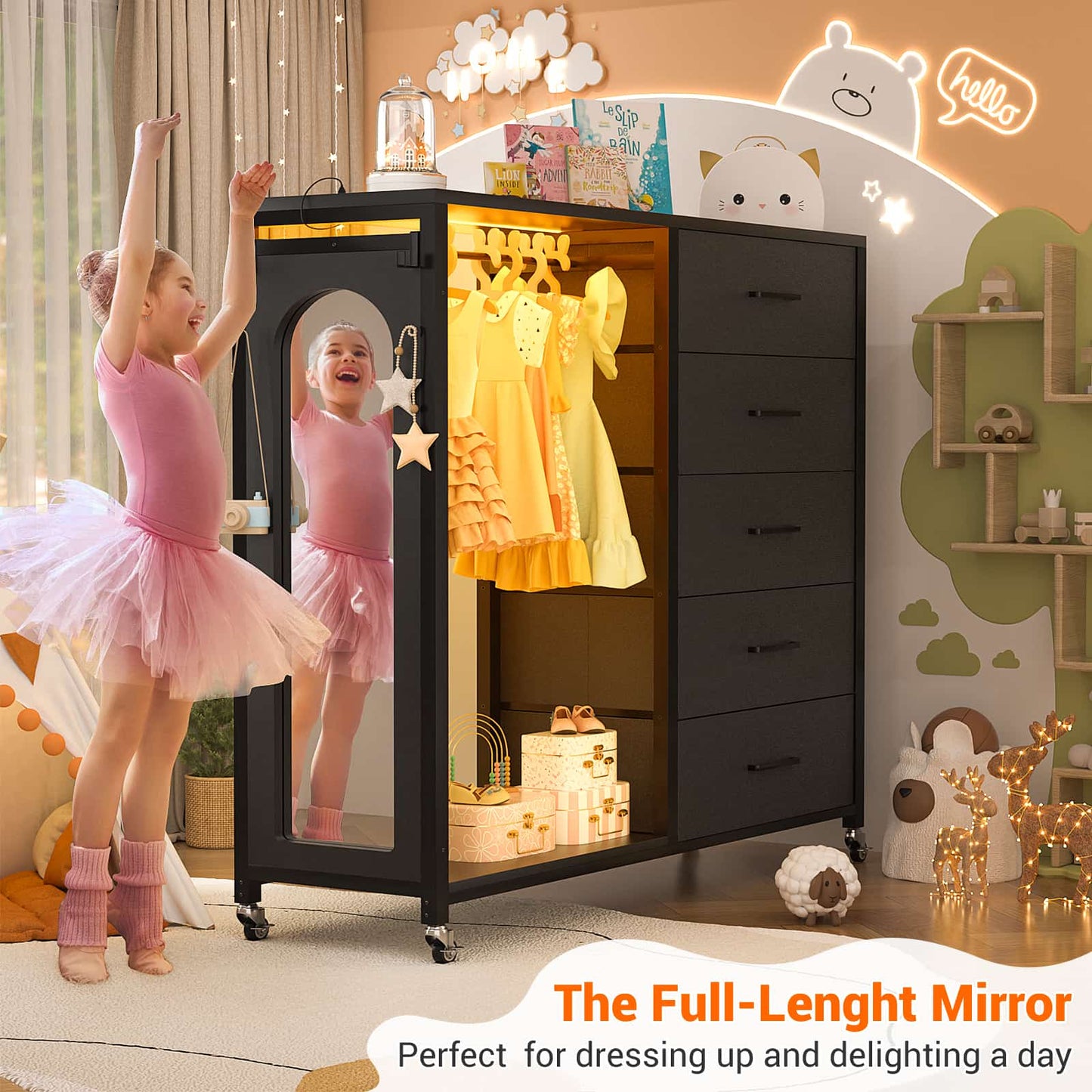 5-Drawer Dresser for Bedroom with Charging Station & Mirror