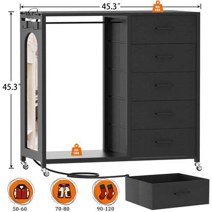 5-Drawer Dresser for Bedroom with Charging Station & Mirror