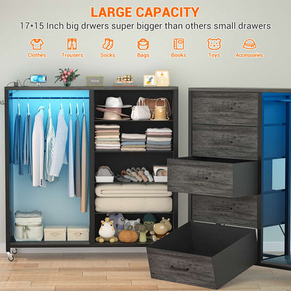 5-Drawer Dresser for Bedroom with Charging Station & Mirror