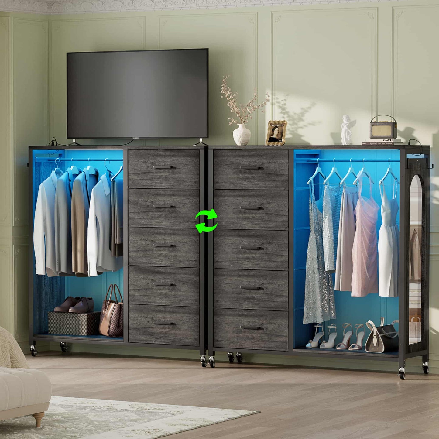 5-Drawer Dresser for Bedroom with Charging Station & Mirror