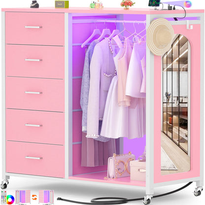 5-Drawer Dresser for Bedroom with Charging Station & Mirror
