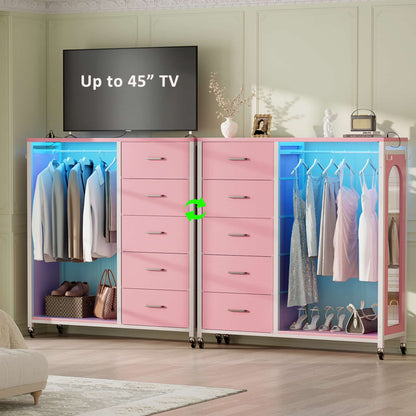 5-Drawer Dresser for Bedroom with Charging Station & Mirror