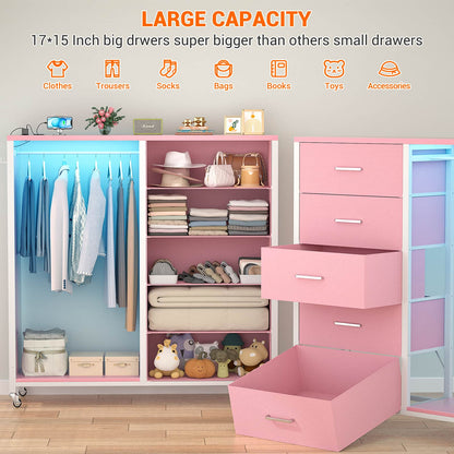5-Drawer Dresser for Bedroom with Charging Station & Mirror