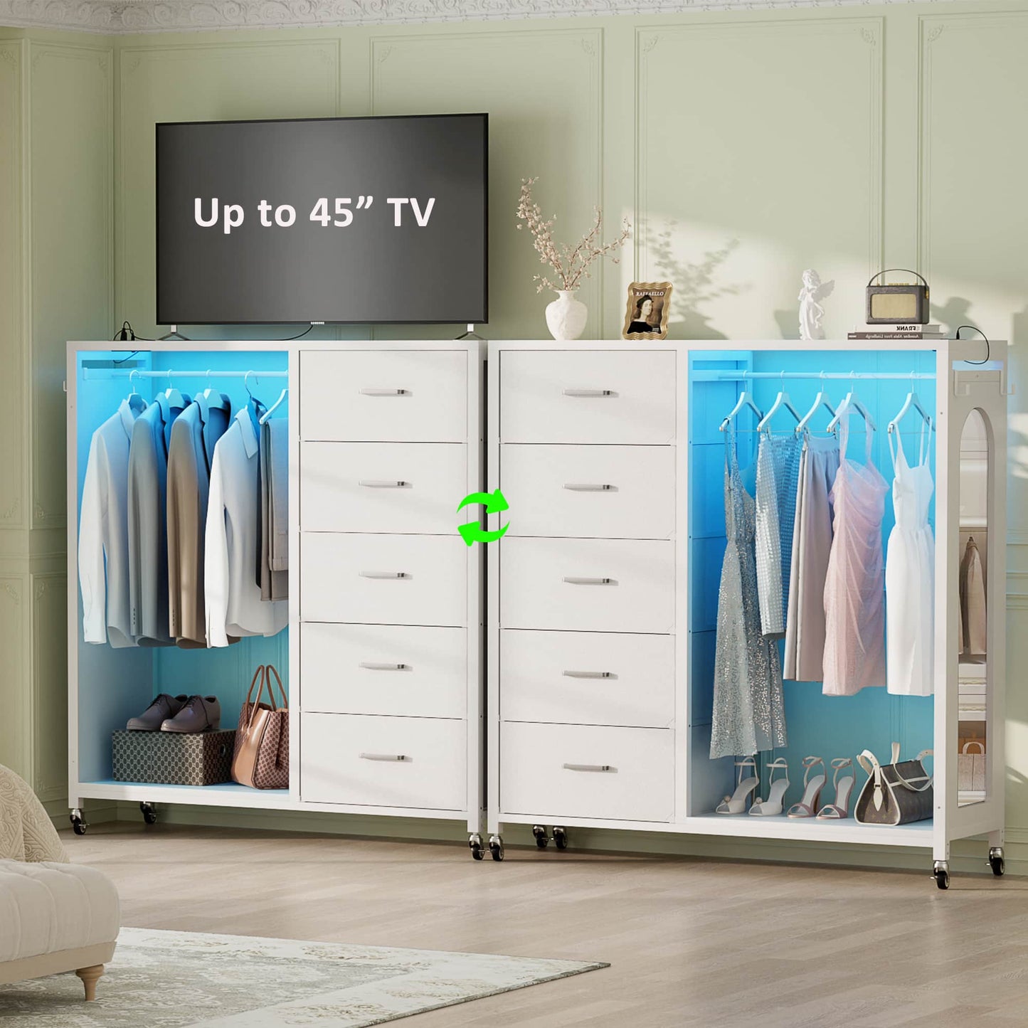 5-Drawer Dresser for Bedroom with Charging Station & Mirror