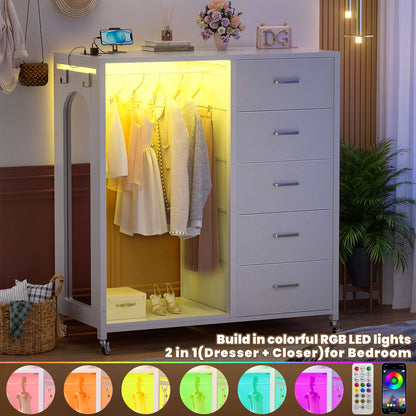 5-Drawer Dresser for Bedroom with Charging Station & Mirror