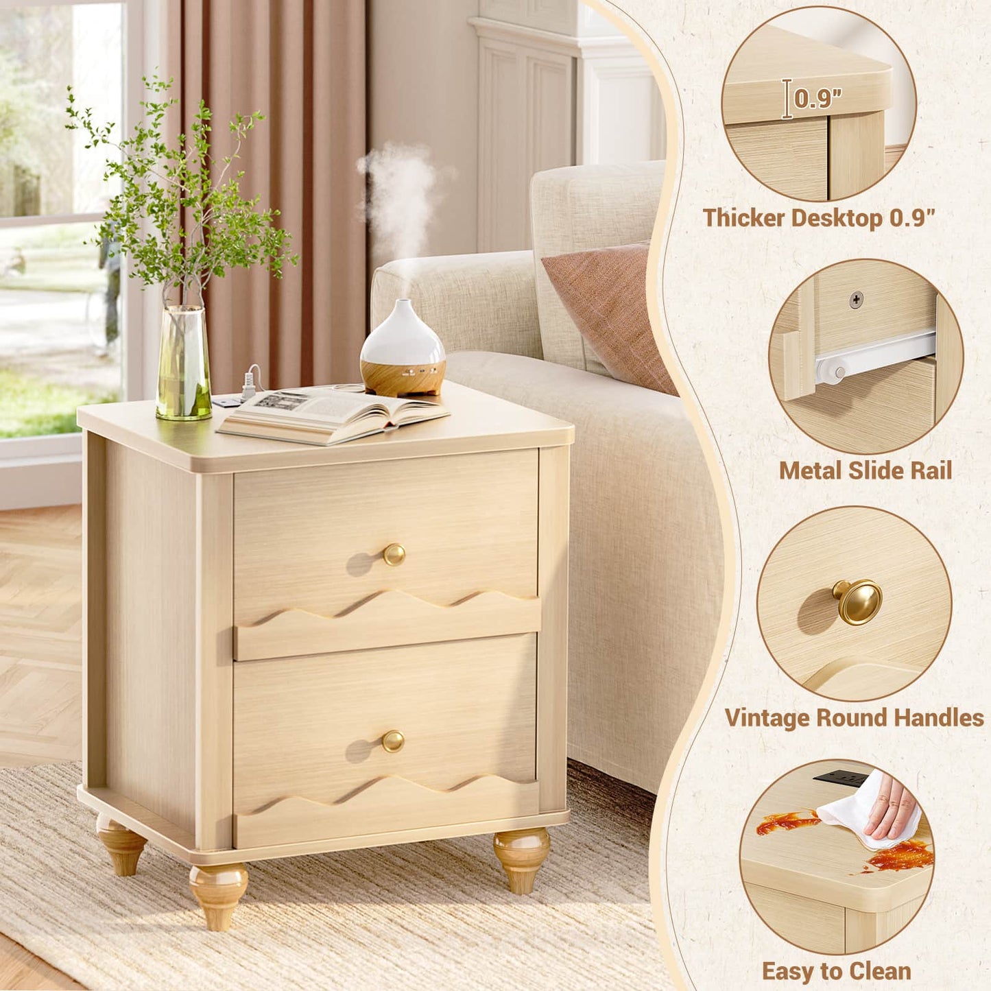 2 Drawer Nightstand with Power Outlet