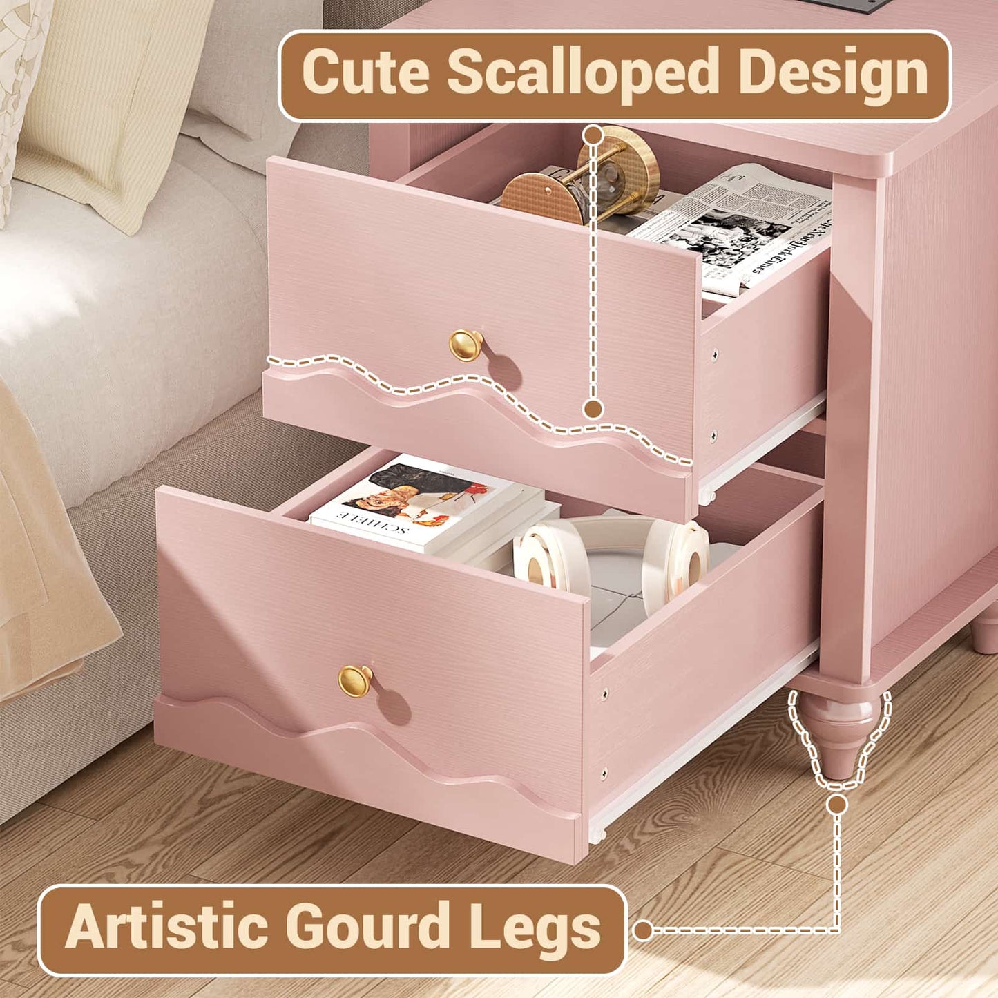 2 Drawer Nightstand with Power Outlet