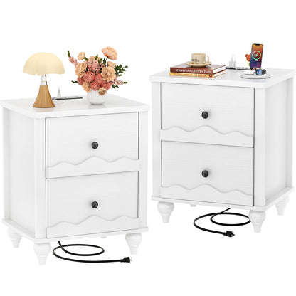 Nightstands Set of 2, Modern Nightstand with Power Outlet and 2 Wave Pattern Drawers
