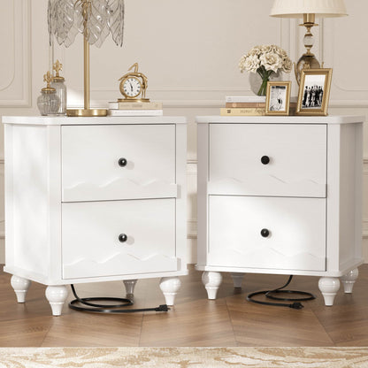 Nightstands Set of 2, Modern Nightstand with Power Outlet and 2 Wave Pattern Drawers