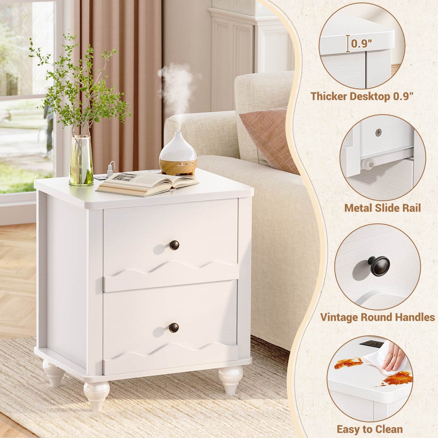 2 Drawer Nightstand with Power Outlet