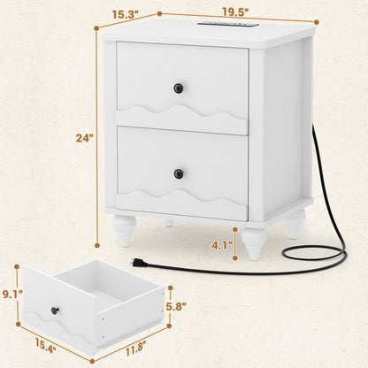 2 Drawer Nightstand with Power Outlet