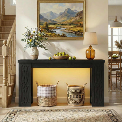 47'' Farmhouse Console Table with Charging Station and LED Lights