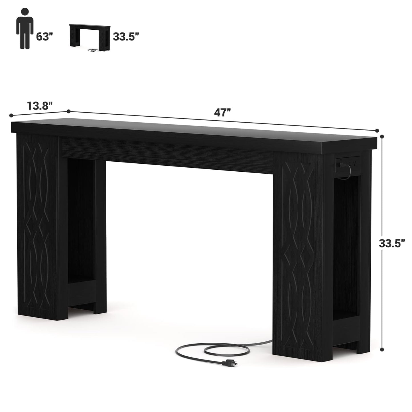 47'' Farmhouse Console Table with Charging Station and LED Lights