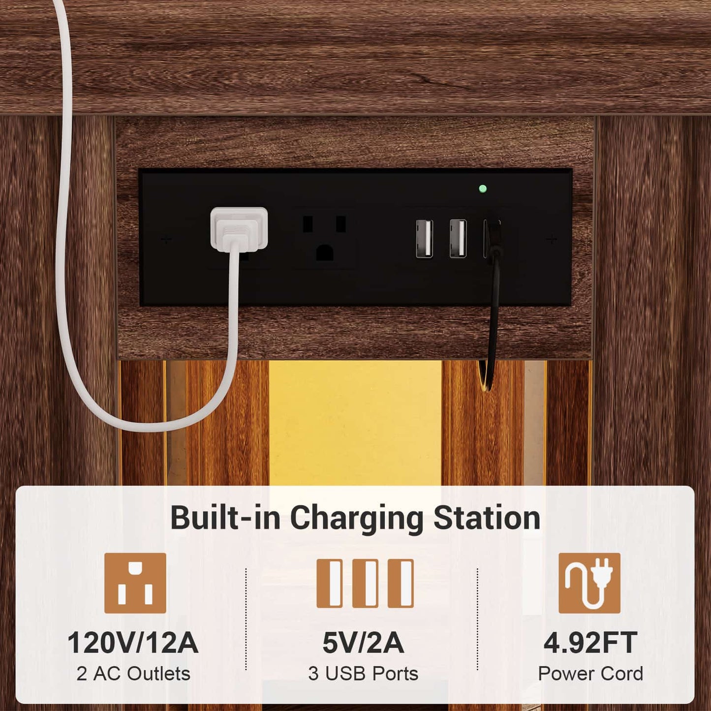 47'' Farmhouse Console Table with Charging Station and LED Lights