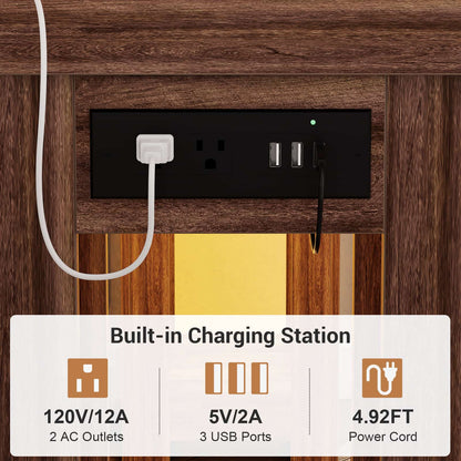 47'' Farmhouse Console Table with Charging Station and LED Lights