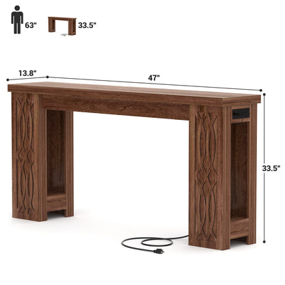 47'' Farmhouse Console Table with Charging Station and LED Lights