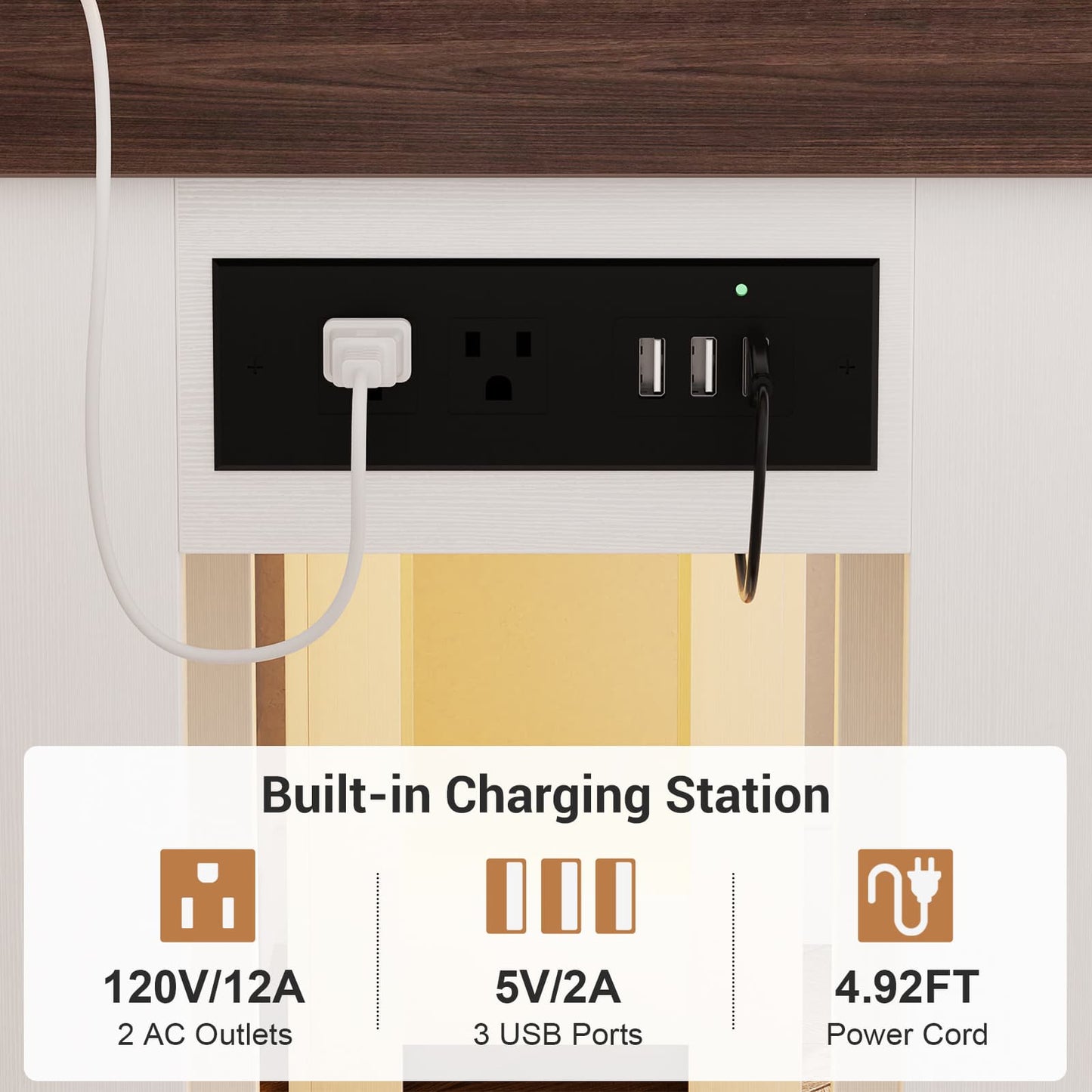 47'' Farmhouse Console Table with Charging Station and LED Lights