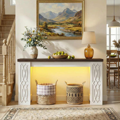 47'' Farmhouse Console Table with Charging Station and LED Lights