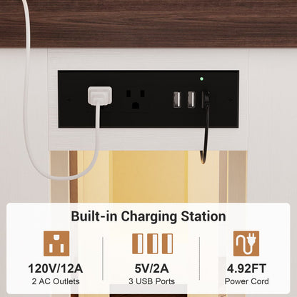 63'' Farmhouse Console Table with Charging Station and LED Lights