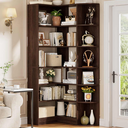 6-Tier Corner Bookshelf, 79'' Tall Modern L Shaped Bookcase with 13 Open Storage Shelves