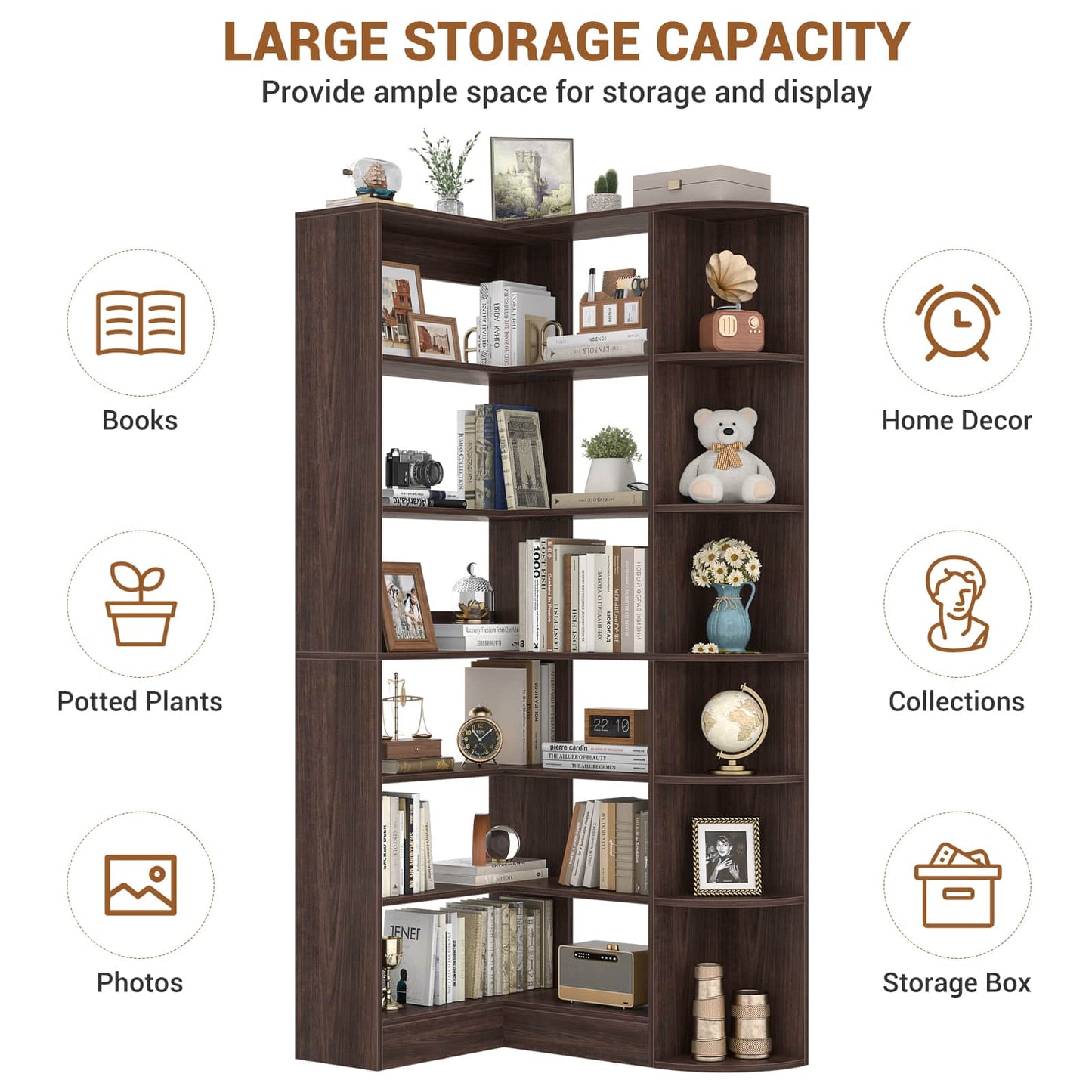 6-Tier Corner Bookshelf, 79'' Tall Modern L Shaped Bookcase with 13 Open Storage Shelves