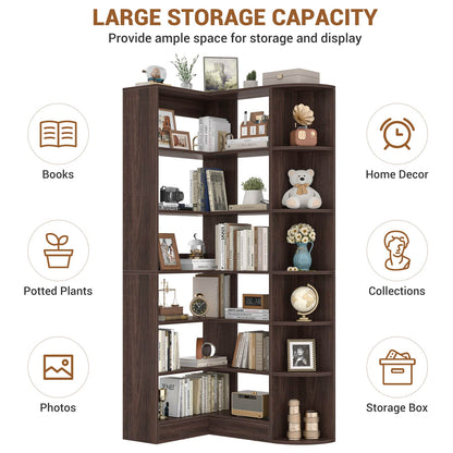 6-Tier Corner Bookshelf, 79'' Tall Modern L Shaped Bookcase with 13 Open Storage Shelves