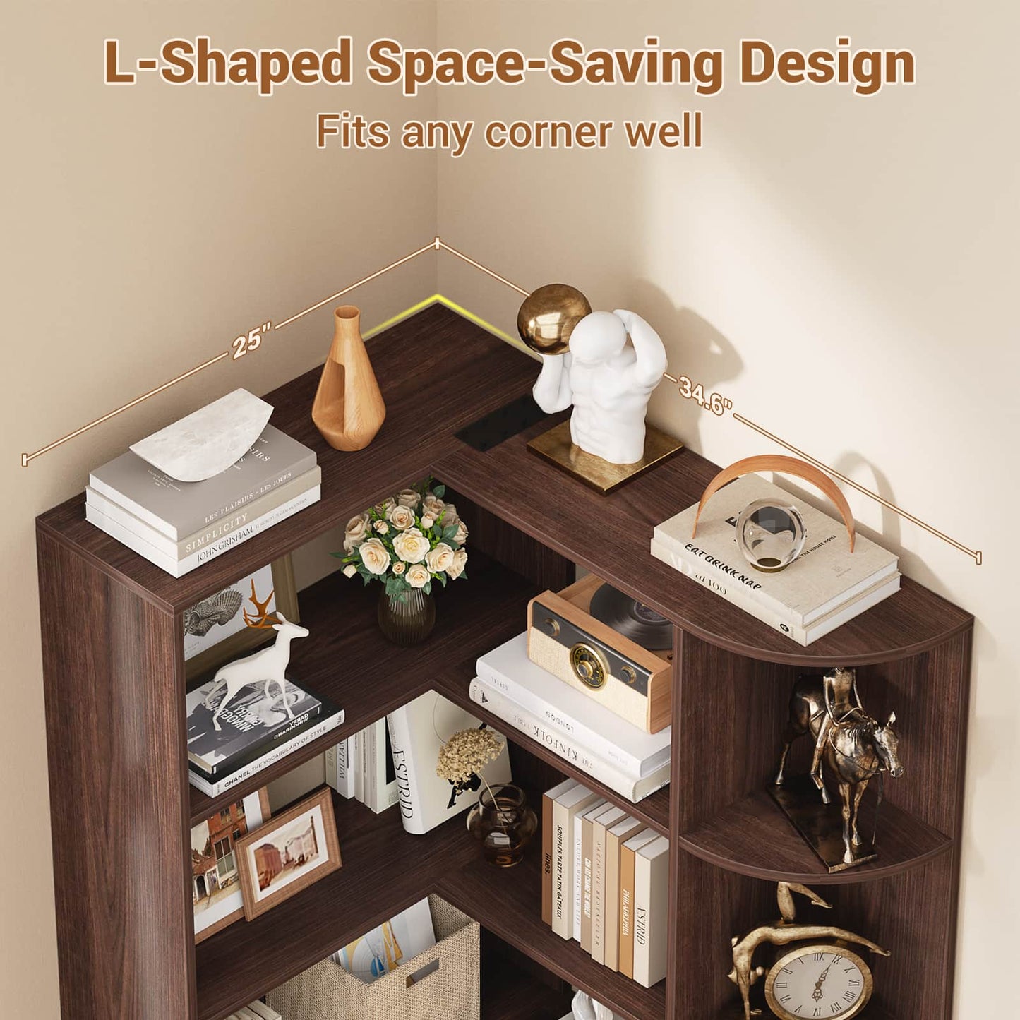 6-Tier Corner Bookshelf, 79'' Tall Modern L Shaped Bookcase with 13 Open Storage Shelves
