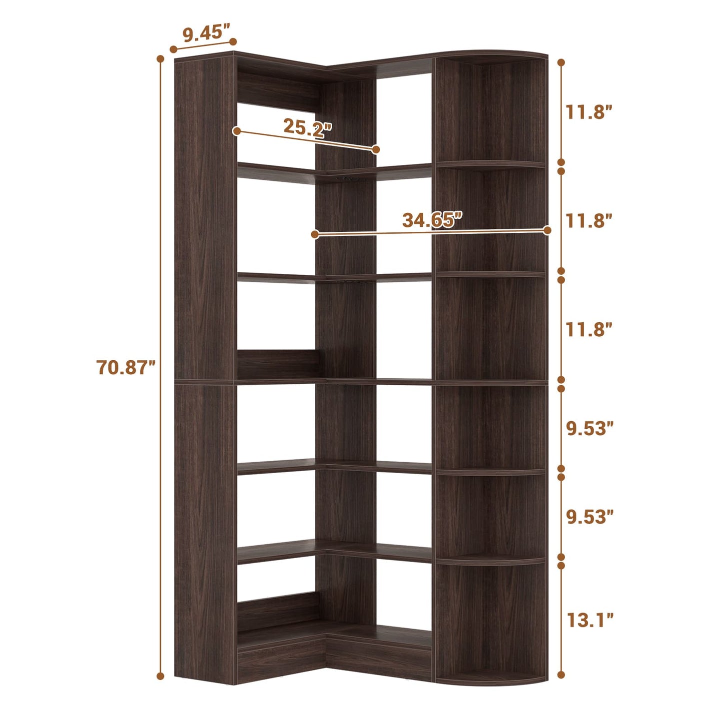 6-Tier Corner Bookshelf, 79'' Tall Modern L Shaped Bookcase with 13 Open Storage Shelves