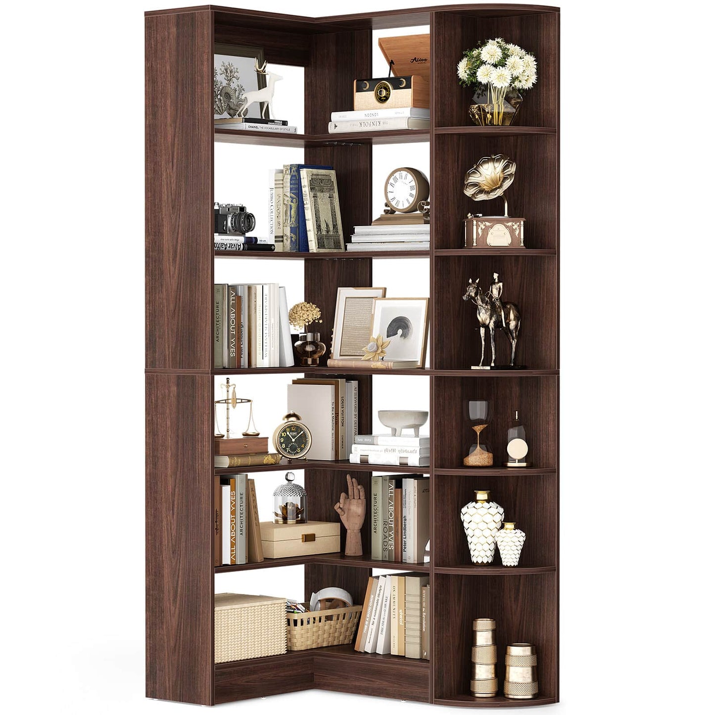 6-Tier Corner Bookshelf, 79'' Tall Modern L Shaped Bookcase with 13 Open Storage Shelves