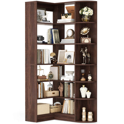 6-Tier Corner Bookshelf, 79'' Tall Modern L Shaped Bookcase with 13 Open Storage Shelves