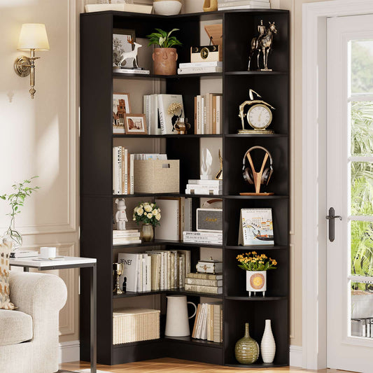 6-Tier Corner Bookshelf, 79'' Tall Modern L Shaped Bookcase with 13 Open Storage Shelves