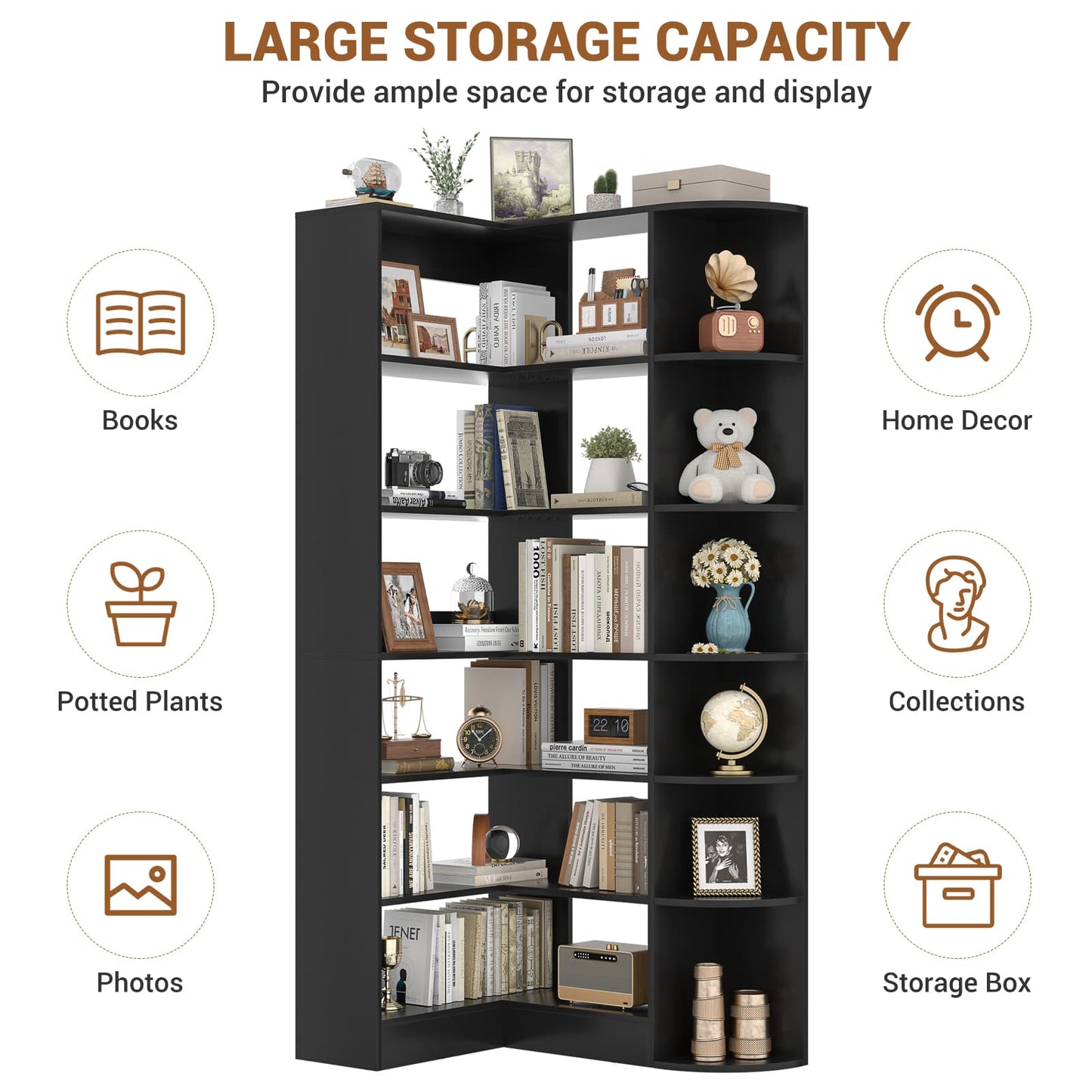 6-Tier Corner Bookshelf, 79'' Tall Modern L Shaped Bookcase with 13 Open Storage Shelves