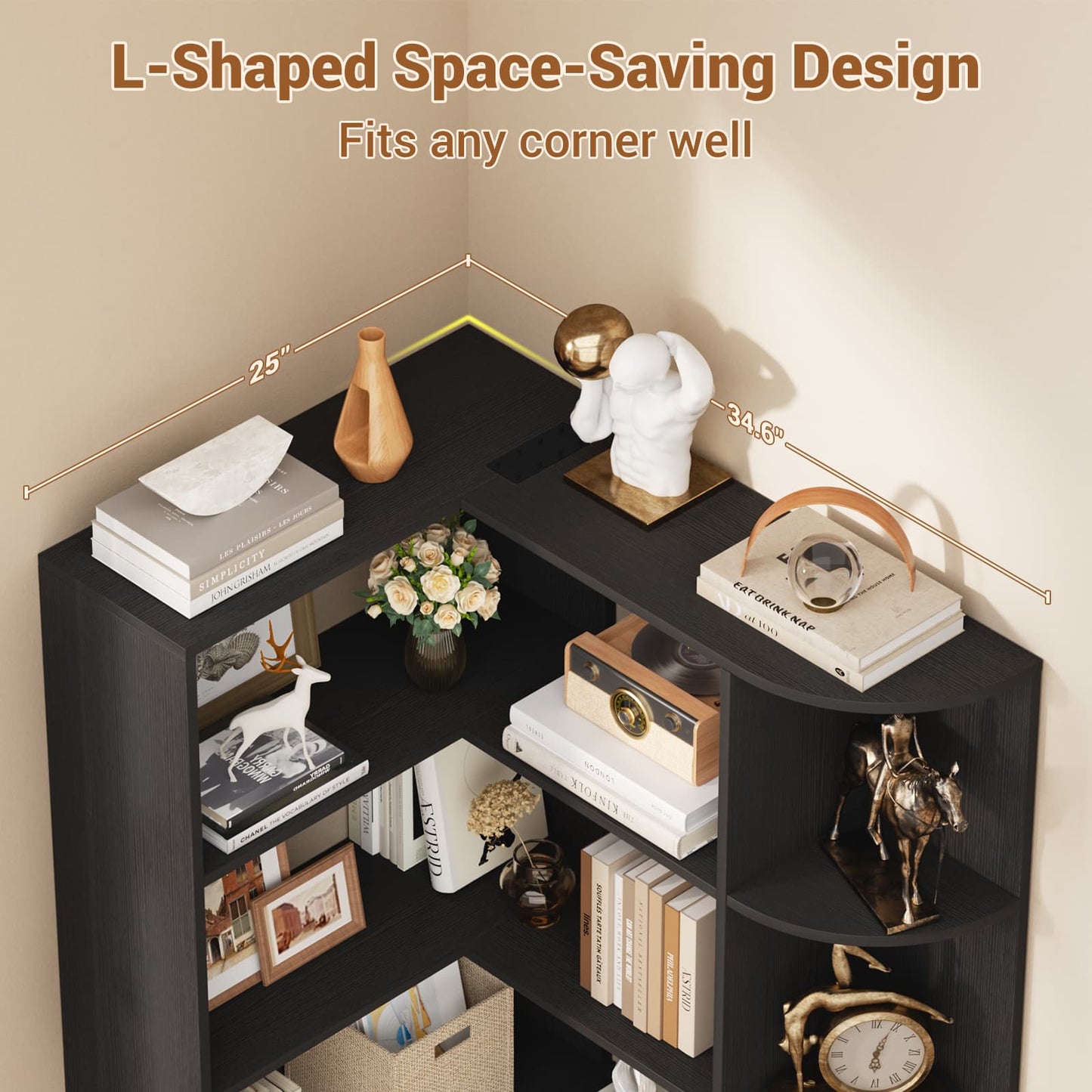 6-Tier Corner Bookshelf, 79'' Tall Modern L Shaped Bookcase with 13 Open Storage Shelves