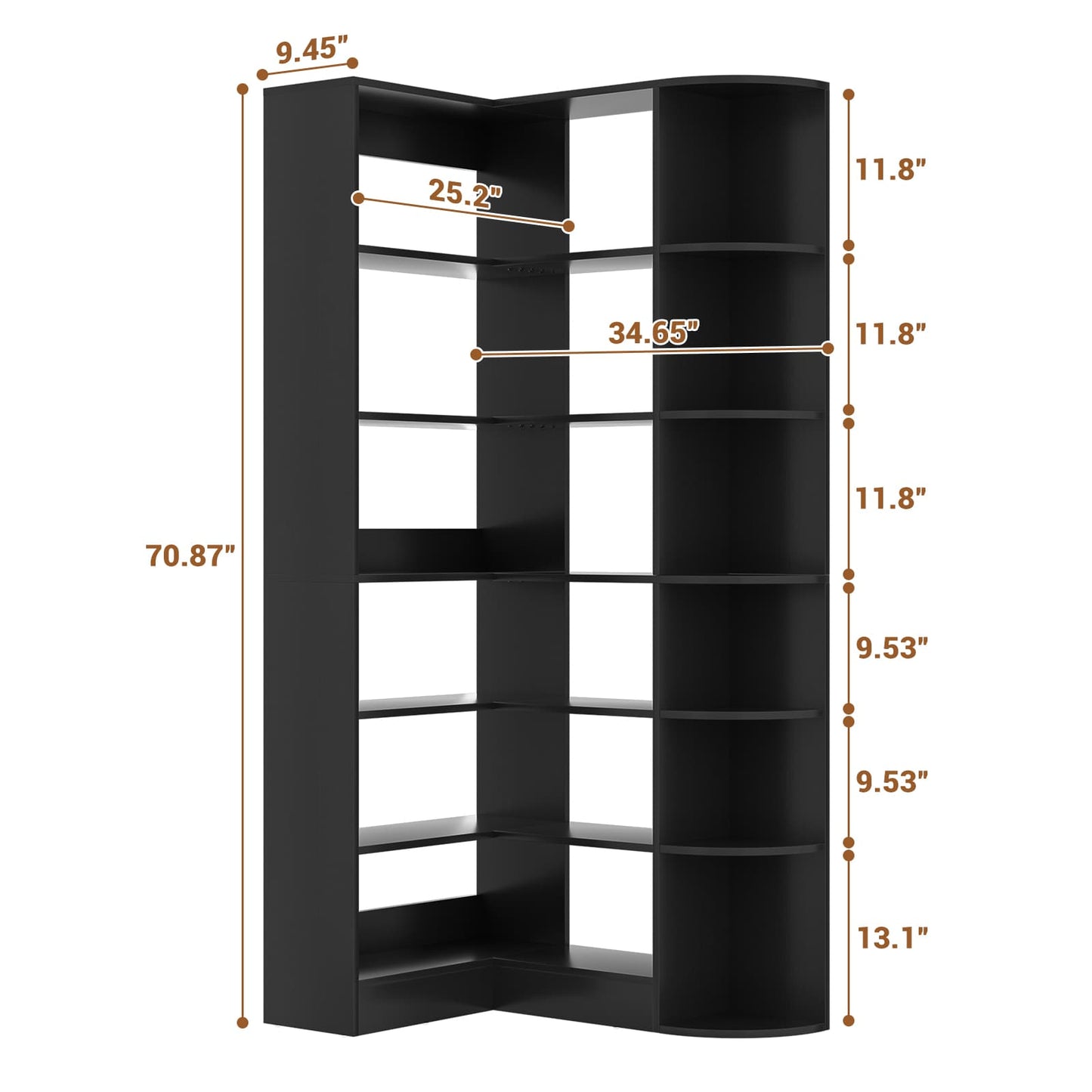 6-Tier Corner Bookshelf, 79'' Tall Modern L Shaped Bookcase with 13 Open Storage Shelves