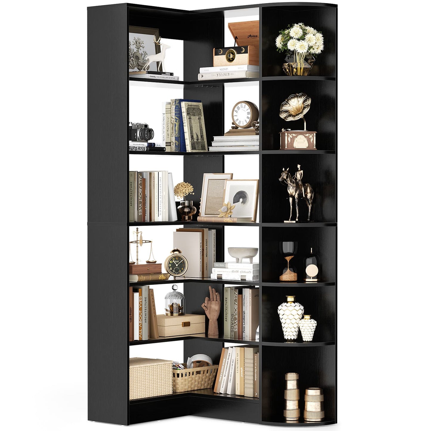 6-Tier Corner Bookshelf, 79'' Tall Modern L Shaped Bookcase with 13 Open Storage Shelves