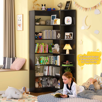 6-Tier Corner Bookshelf, 79'' Tall Modern L Shaped Bookcase with 13 Open Storage Shelves