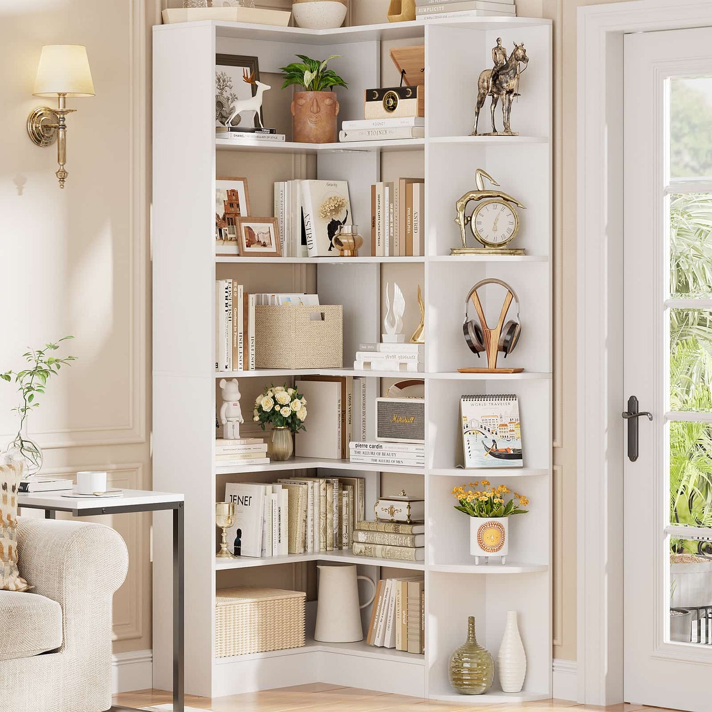 6-Tier Corner Bookshelf, 79'' Tall Modern L Shaped Bookcase with 13 Open Storage Shelves