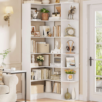6-Tier Corner Bookshelf, 79'' Tall Modern L Shaped Bookcase with 13 Open Storage Shelves
