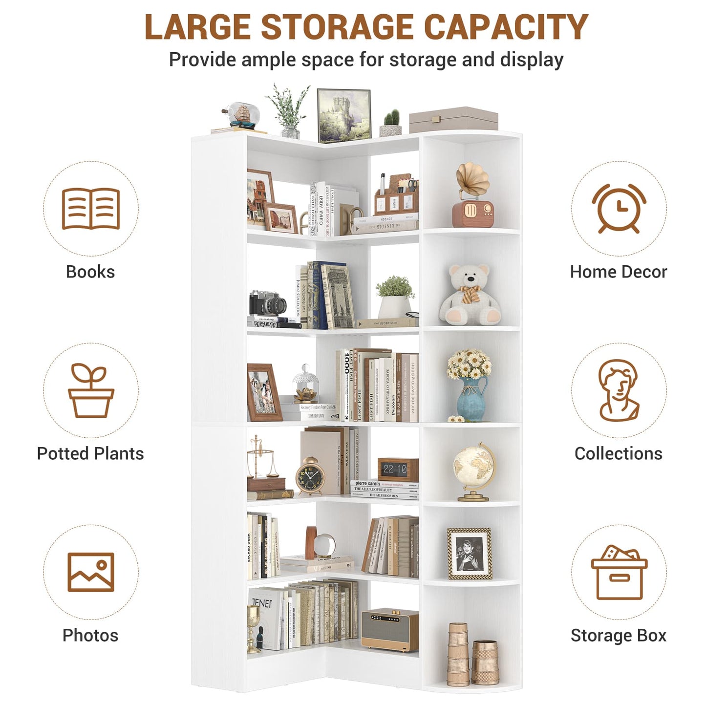 6-Tier Corner Bookshelf, 79'' Tall Modern L Shaped Bookcase with 13 Open Storage Shelves